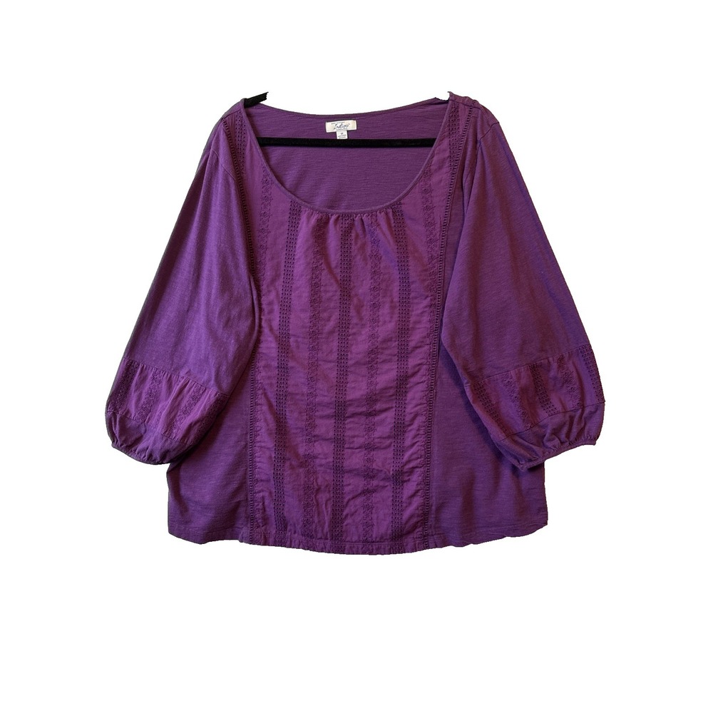 GNW Indigo Deep Purple Embroidered Lace Peasant Blouse 3X Cottagecore Boho Chic